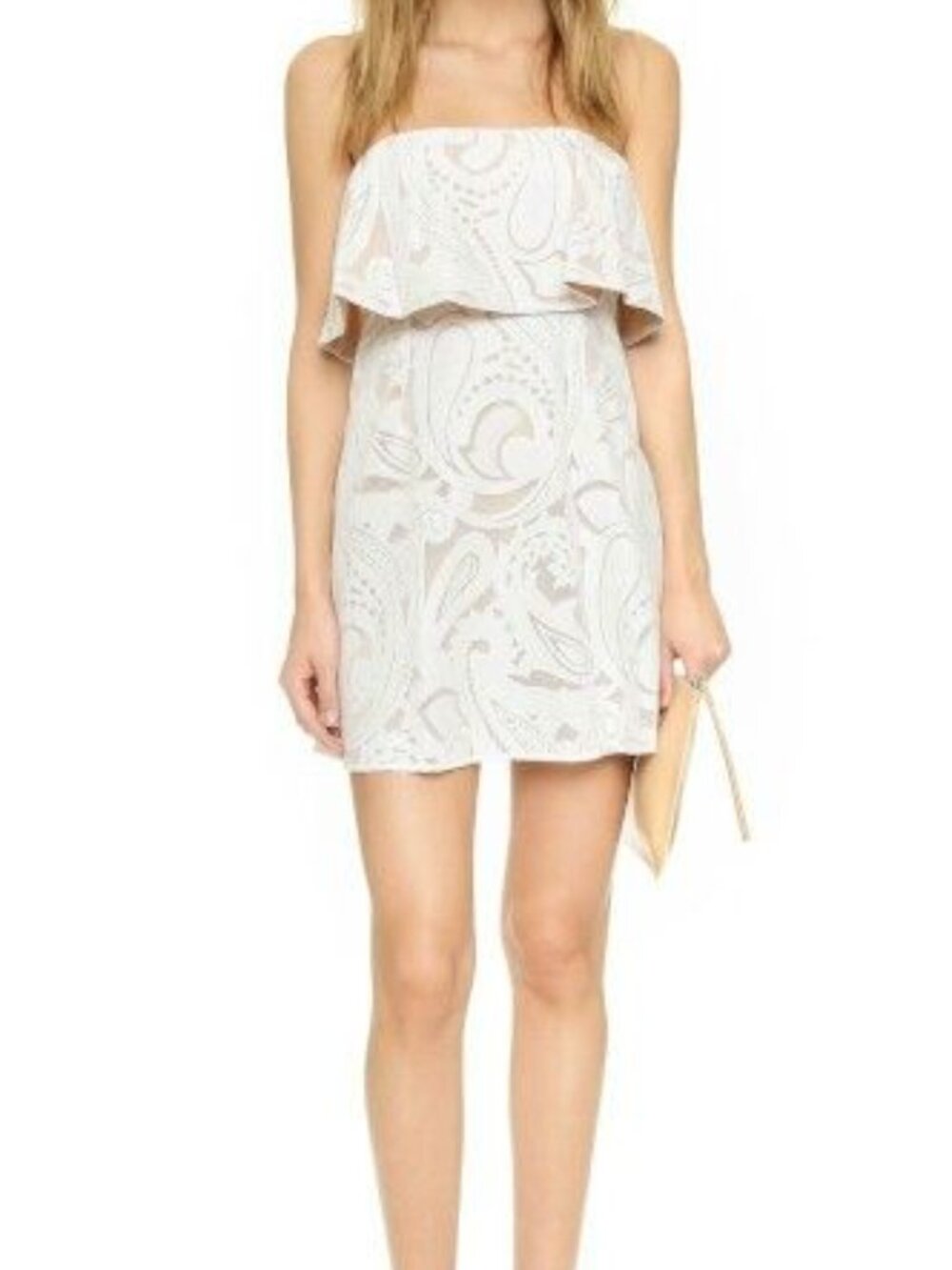 BCBG Max Azria Strapless Paisley Lace Overlay Dress - Cream & Taupe 8 NWT
